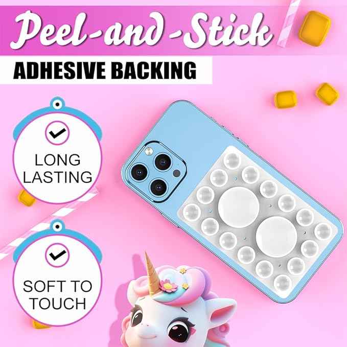 Silicone Suction Phone Holder Mount,Silicon Adhesive Phone Accessory for iPhone and Android, Hands-Free Mirror Shower Phone Holder,TikTok Videos and Selfies (White, Single Sided)