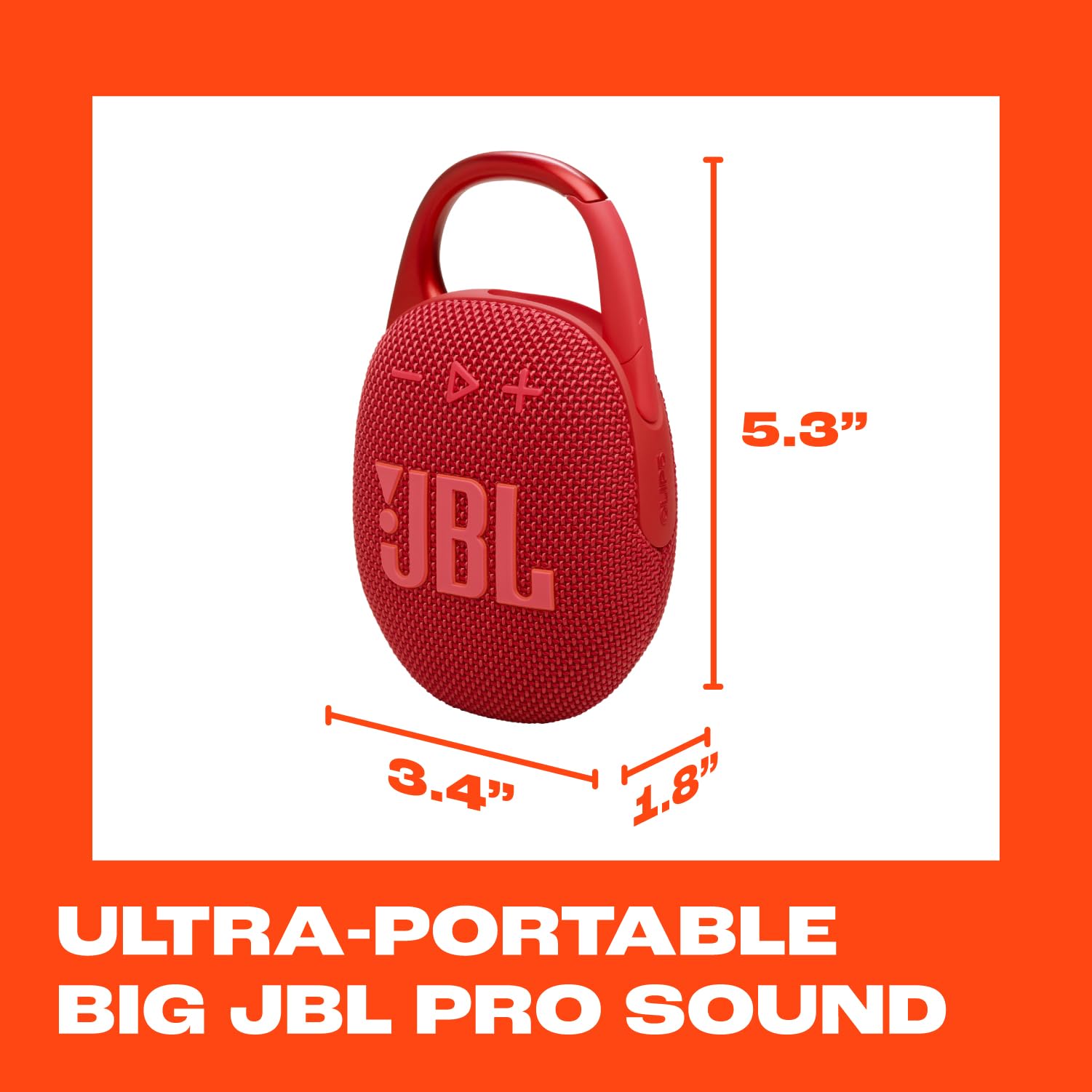 JBL Clip 5 - Ultra-Portable, Waterproof & Dustproof Bluetooth Speaker, Big JBL Pro Sound with Punchy bass, Integrated Carabiner, Up to 12 Hours of Play, Made in Part with Recycled Materials (Red)