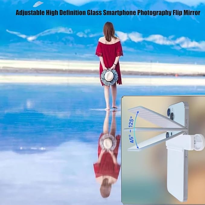 Mirror Effect Lens - Capture Stunning Reflections Instantly,Camera Mirror Reflection Clip for Back Camera Recording, Adjustable Hd Glass Phone Shooting Reflection Mirror (White-Control)