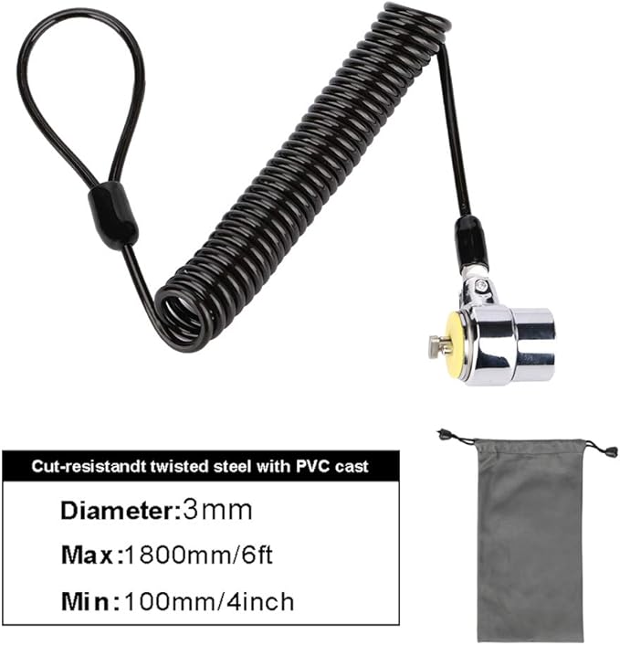 Security Hardware Cable Lock Kit,Retractable Cable Lock Portable Keyed Laptop Lock 3 Keys 6.2Ft for Monitors, Laptops, MacBooks, Tablets, iPad,Mac mini, (Keyed Different)
