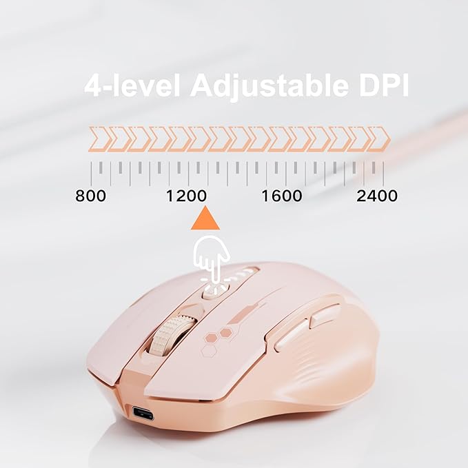 Bluetooth Mouse,[Upgraded] Multi-Device Wireless Mouse,Visible Battery Level,Tri-Mode (BT 5.0/4.0+2.4G Hz) Rechargeable Ergonomic Mouse, 4 Adjustable DPI,Coldless Mouse for Laptop and PC,Pink