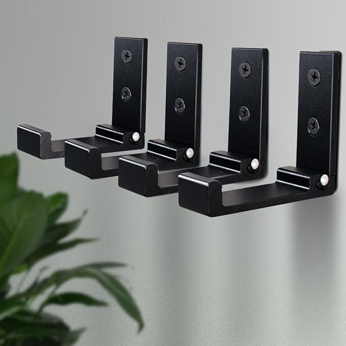 OHIYO Folding Coat Hooks 6pcs Foldable Hook Wall Mounted for Hanging Coat, Jacket, Towel Heavy Duty Wall Hooks Aluminum Alloy Fold up Hooks Headphones Holder Bearing Load 33lb (Black)