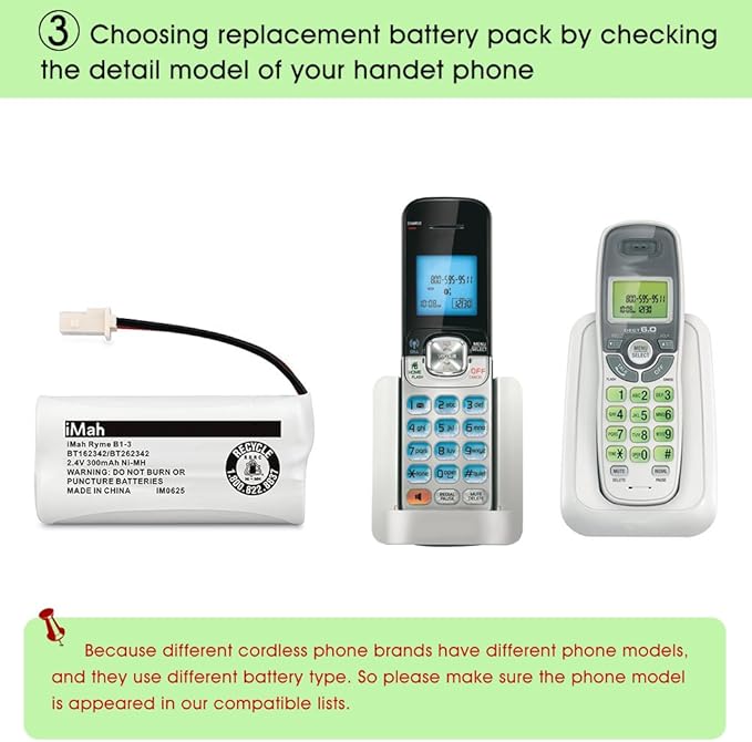 iMah BT162342/BT262342 Cordless Phone Batteries Compatible with VTech CS6409 CS6419 CS6429 CS80100 AT&T CL81101 EL5210 EL52400 Handset Telephone (Pack of 6)