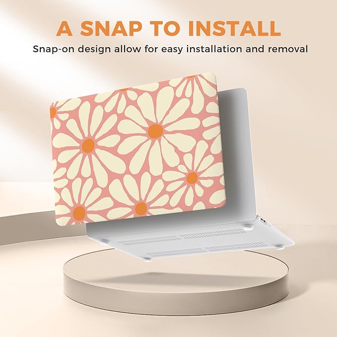 iCasso for MacBook Air 13 inch Case 2020 2019 2018 Release A2337 M1 A2179 A1932, Cute Flower Hard Shell Protective Case for MacBook Air 13.3 inch & Keyboard Cover & Screen Film, Daisy Orange