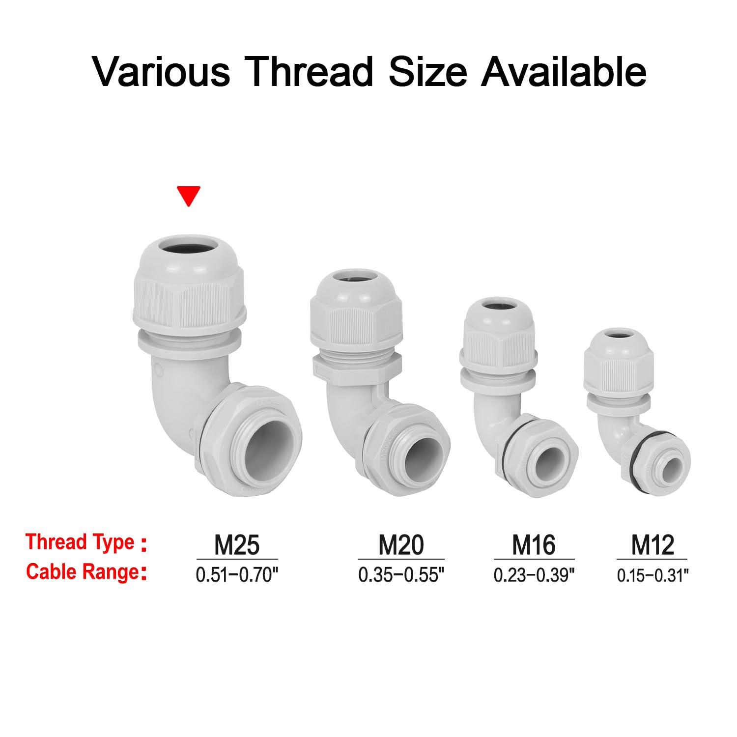 LeMotech M25 Cable Gland, 90 Degree Adjustable 13-18mm Strain Relief, Cord Connectors Nylon Joints with Gaskets, 2 Pcs, Grey
