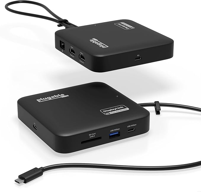 Plugable 7-in-1 USB-C DisplayLink Dock – Dual 4K HDMI (Requires DisplayLink Driver), 100W PD Charging, USB4 & Thunderbolt Compatible, Gigabit Ethernet, USB-A/C, SD Card – for Mac & Windows Laptops