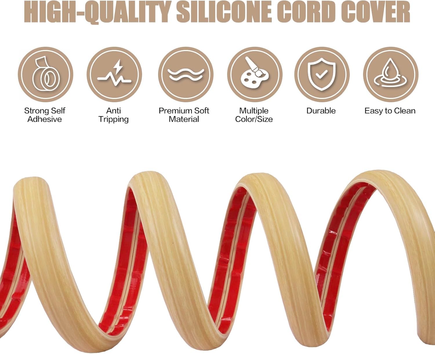 Floor Cord Cover Self Adhesive Cord Hider,3.3FT Cable Management, Extension Strip Protector for Wires, Prevent Cable Trips for Offices, Gyms, Exhibitions Cavity:0.3"(W) x0.28(H) WoodLightyellow