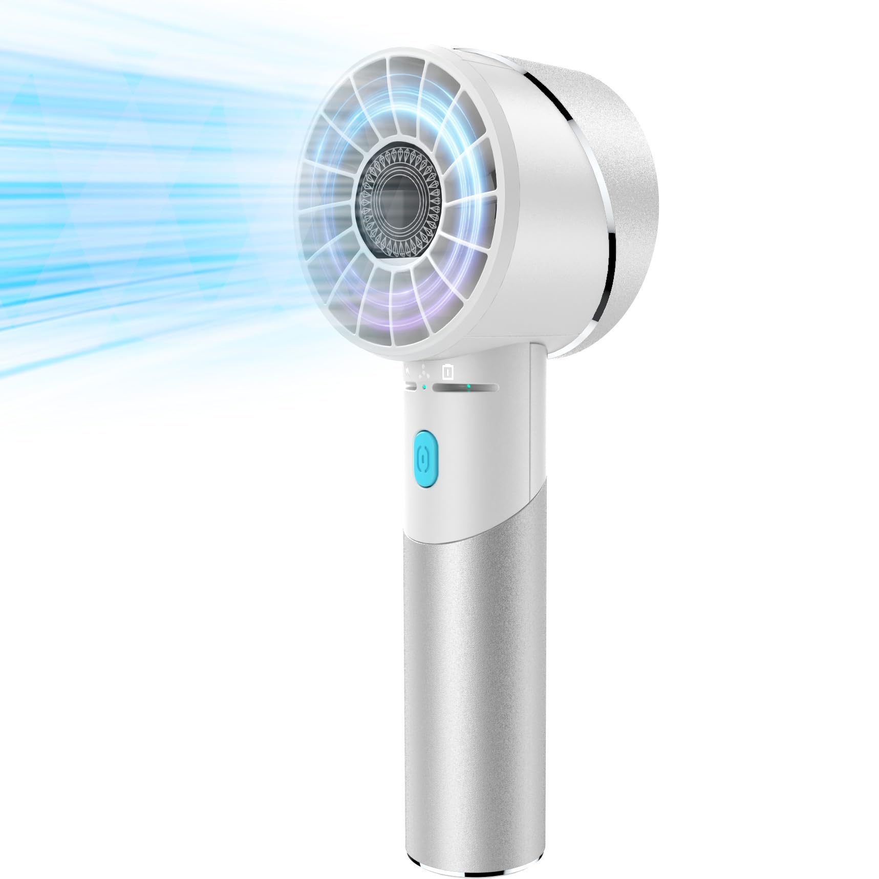 Lepwings Handheld Fan, Mini Small Portable Turbo Fan, Rechargeable with 4 High Speeds Personal Fans, Max 16H Runtime, For Travel, Office, Outdoor - Silver