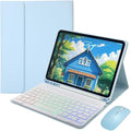Rainbow Backlit Keyboard Case for iPad Pro 11 inch (4th/3rd/2nd/1st Gen) with Mouse and 7 Colors RGB Colorful Backlight Detachable Bluetooth Keyboard Cover,Light Llue