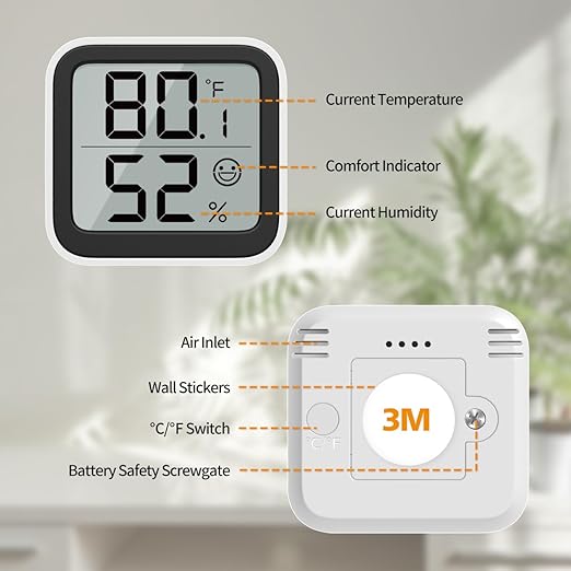 NOKLEAD Thermometer Humidity Meter Inside Mini Hygrometer Monitor Room Temperature Measuring Device with Face Icon Comfort Indicator ℃/℉ Switch for Baby Room Greenhouse Office Living Room (4)