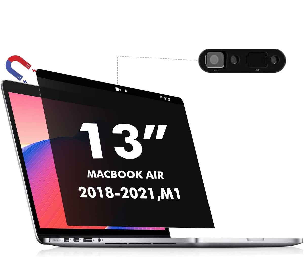 PYS macbook air 13 inch privacy screen Compatible with MacBook Air 13.3'(Released in 2018-2021: A1932,A2179,A2337)-Anti Glare，Webcam Cover Slider，Provide Privacy, Ultra Slim，Easy On
