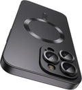 Magnetic for iPhone 16 Pro Max Case [Compatible with MagSafe][Built-in Camera Lens Protector] Slim Soft Silicone Bumper Shockproof Metallic Luster Phone Case (Black)