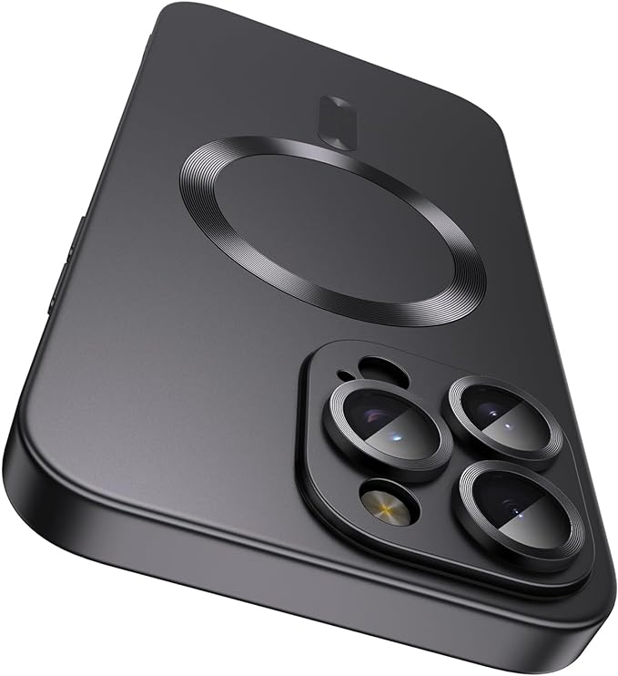 Magnetic for iPhone 16 Pro Case [Compatible with MagSafe][Built-in Camera Lens Protector] Slim Soft Silicone Bumper Shockproof Metallic Luster Phone Case (Black)
