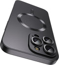 Magnetic for iPhone 16 Pro Case [Compatible with MagSafe][Built-in Camera Lens Protector] Slim Soft Silicone Bumper Shockproof Metallic Luster Phone Case (Black)