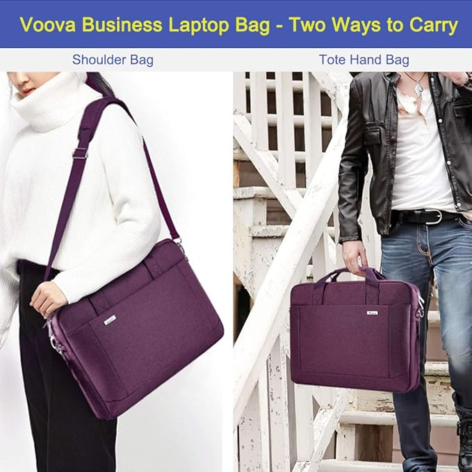 Voova Laptop Bag Case 15 15.6 16 Inch, Computer Sleeve Messenger Bag with Shoulder Strap Expandable Waterproof Business Briefcase for Women Ladies to Work Travel School, Fit 14-16 Inch Laptop,Purple