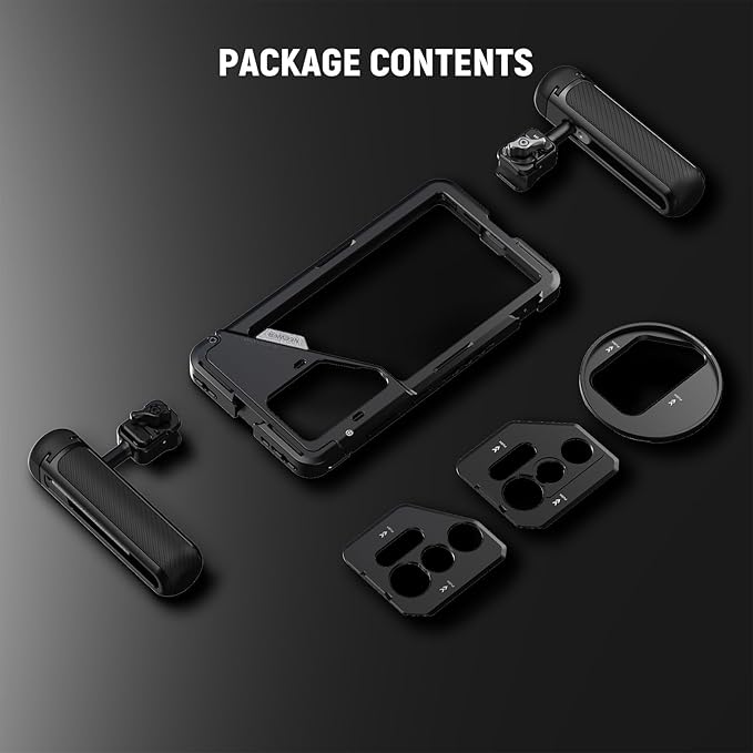 NEEWER PA082 S25 Ultra Phone Cage Holder for Recording Filming with 2X Handle, 67mm Filter Adapter, 17mm Lens Backplate, T Mount Adapter, Video Rig Stabilizer Compatible with Samsung Galaxy S25 Ultra