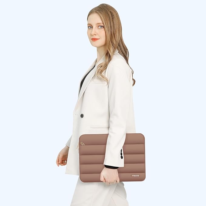 MOSISO 15-15.6 inch Laptop Case, 16 inch Puffy Laptop Sleeve Compatible with MacBook Pro 16, HP Dell ASUS Acer Toshiba Lenovo Notebook Computer, Polyester Horizontal Bag with Small Case, Mocha