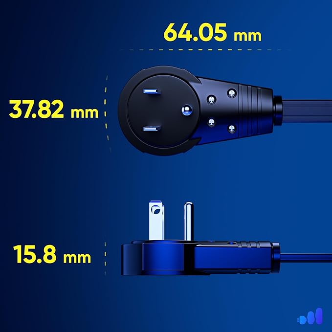 Maximm Cable 10 Ft 360° Rotating Flat Plug Extension Cord/Wire, 16 AWG Multi 3 Outlet Extension Wire, 3 Prong Grounded Wire - Black - UL Certified