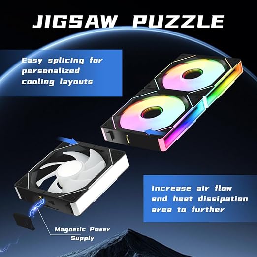 Jungle Leopard Interstellar V1 120mm Case Fan, Infinity Mirror Module Daisy-Chain 5V ARGB PWM PC Fan Triple Pack Suitable for Computer Case & CPU Cooling(Black-3 Pack)