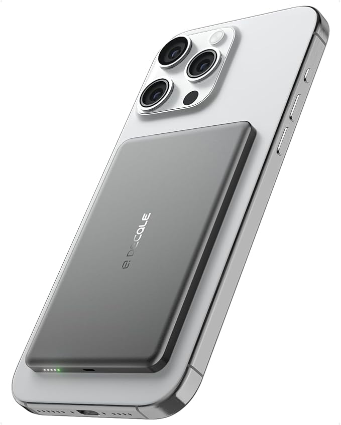 “Air” Power Bank for MagSafe 5000mAh, Ultra Slim Magnetic Wireless Portable Battery Charger Case with USB-C Cable, Compatible with iPhone 17/16/15/14/13/12 Series Only (Grey)