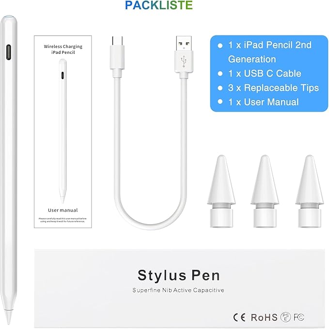Pencil 2nd Generation Magnetic Wireless Charging: HATOKU Stylus Pen with Tilt Sensitvity Palm Rejection for iPad Air 3 4 5th M2 M3 - iPad mini 5 6th - iPad 6 7 8 9 10 11 Gen - iPad Pro 11" 12.9" M4