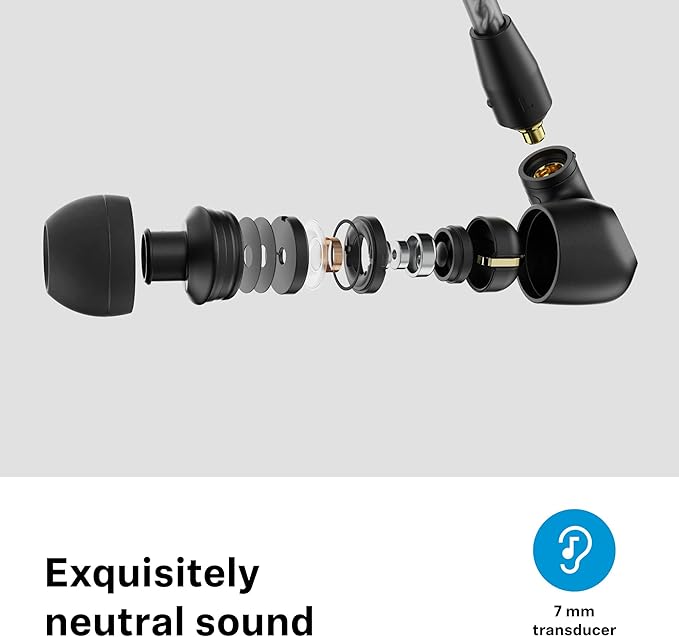 Sennheiser Consumer Audio IE 200 In-Ear Audiophile Headphones - TrueResponse Transducers for Neutral Sound, Impactful Bass, Detachable Braided Cable with Flexible Ear Hooks - Black