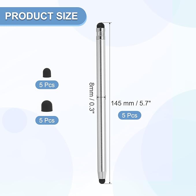 PATIKIL 5 Pcs Stylus Pens for Touch Screens, 2 in 1 High Sensitivity Universal Pen Capacitive Stylus for Phone Tablets Laptop Touch Screen Devices, Silver