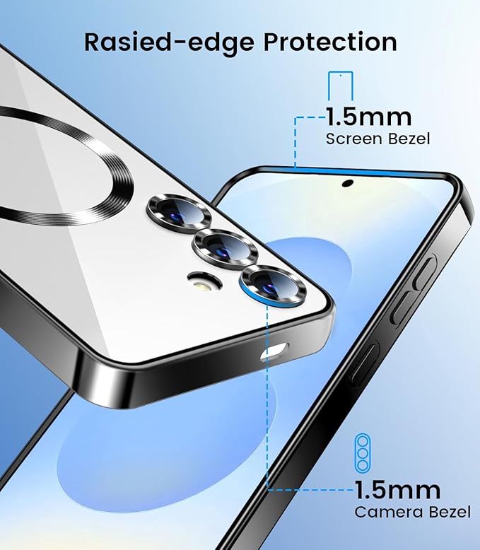 TOBOVON Slim Thin for Samsung Galaxy S25 Plus Case, Compatible with MagSafe, Built-in Camera Lens Protector, Shockproof Protective Phone Case, Soft Electroplated Clear Cover, Black