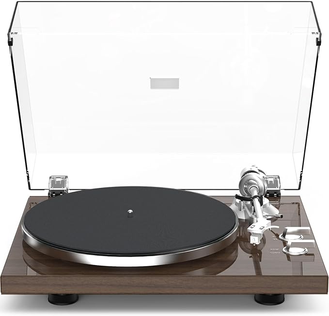 Record Player for Vinyls Turntables Wireless Output Connectivity Belt-Drive 33 45 RPM Speed Phono Line USB Digital to PC Recording MM Audio Cartridge Stylus Adjustable Counterweight Vintage Brown