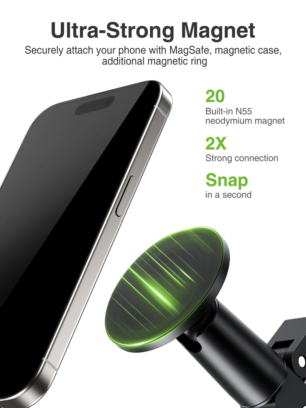 elitehood Magnetic Phone Clamp Mount, Universal Magsafe iPhone Holder Clip