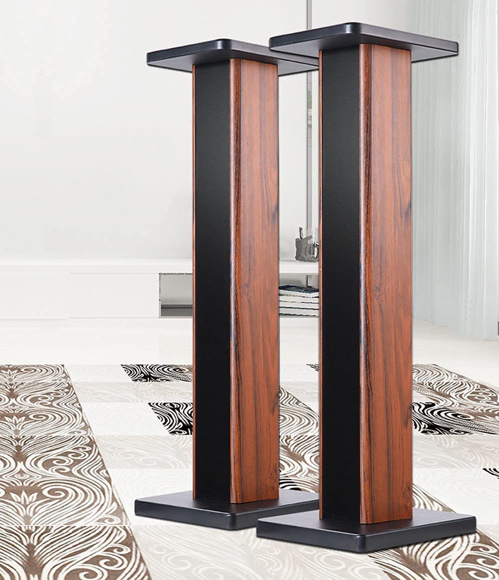 bimiti Wood Grain Speaker Stands 36 Inch Universal Floor Speaker Stand Pair Heavy Duty Hollowed Stands for Home Theater Speakers with Sand Filling Tuning Function - Pair