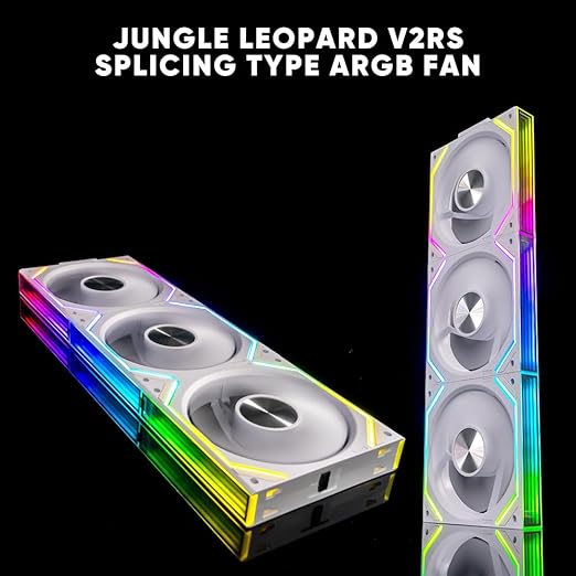 Jungle Leopard Interstellar V2 RS 120mm PC Reverse Blade Case Fan Infinity Mirror Module Daisy-Chain ARGB Fan Triple Pack Suitable Computer Cooling Fans 360mm AIO Cooler(White-3Pack)