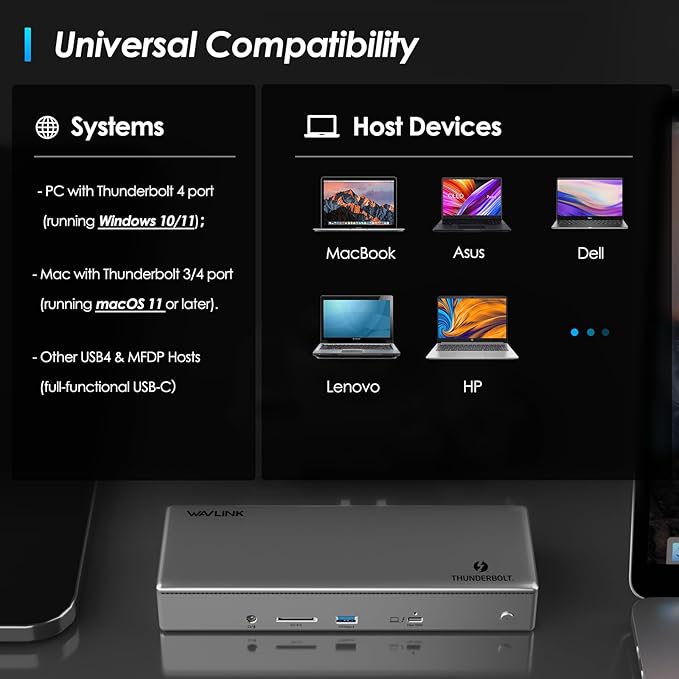 WAVLINK Thunderbolt 4 Dock, Docking Station with Quad 4K@60Hz Monitors