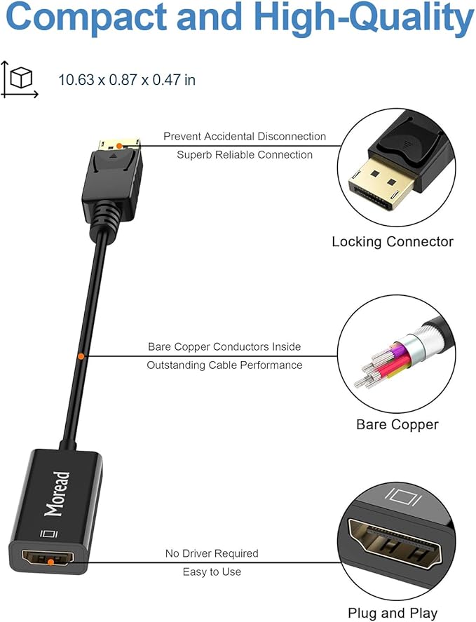 4K DisplayPort (DP) to HDMI Adapter, 10 Pack, Uni-Directional Gold-Plated Display Port Computer to HDMI Screen Converter (Male to Female) Compatible with HP, Dell, Lenovo & More, Passive -Black