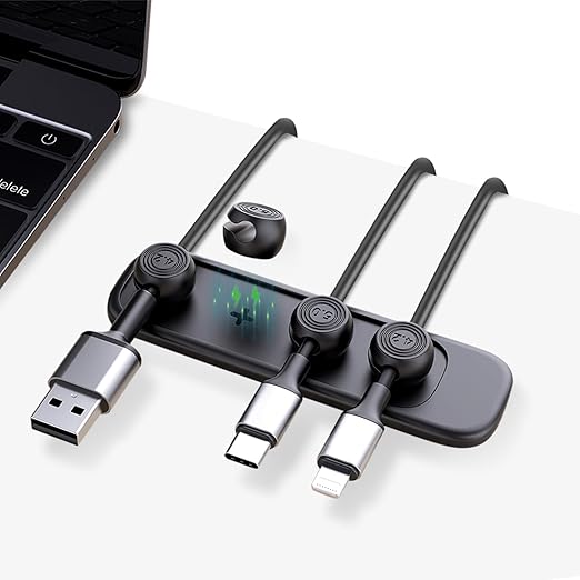 Wanheart Magnetic Cable Management, Cord Holder for Desk, 2 Sizes (4.2mm & 5mm), Multipurpose Magnetic Wire Clips for Lightning, USB-C, Micro Cables – Stick to Metal, Wood, or Glass (Basic Set)