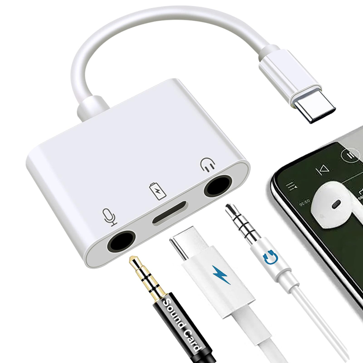USB C to Microphone Adapter USB-C to 3.5mm Audio Adapter for Live-Streaming