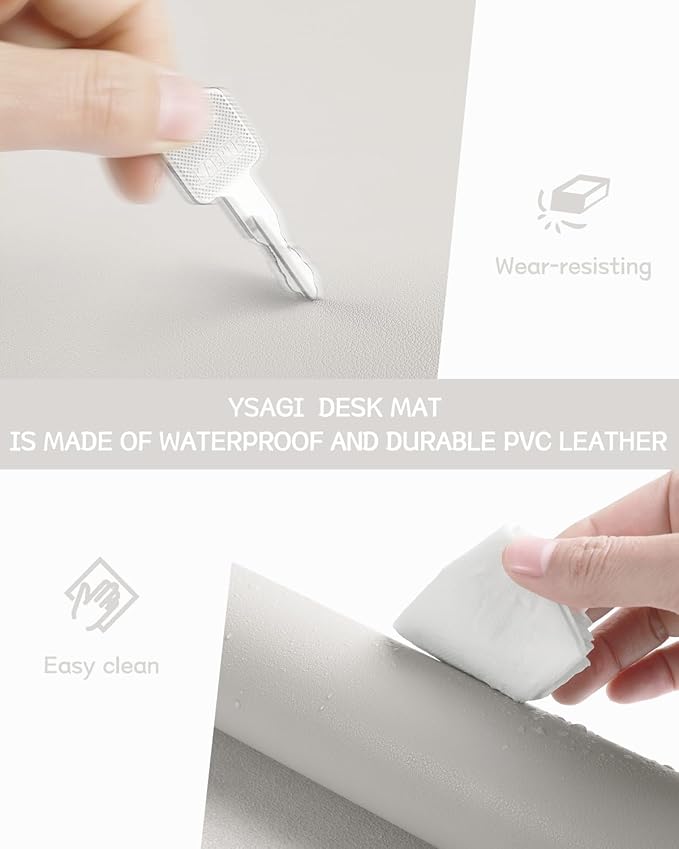 YSAGi Non-Slip Leather Desk Pad, Waterproof Laptop Computer Desk Keyboard Mat, Table Protector Blotter Mat, Large Mouse Pad for Office/Work/Home/Decor(Apricot Gray, 31.5" x 15.7")