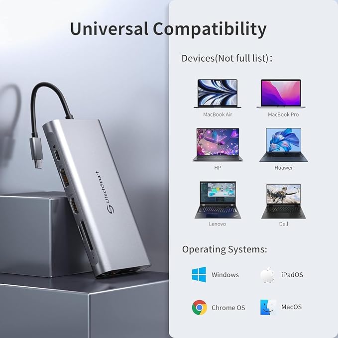 Docking Station, USB C Hub UtechSmart 12 in 1 USB C Dock Triple Display with 2 * 4K@60Hz HDMI, Displayport, 100W PD, 4 USB Ports, RJ45 Ethernet, SD/TF for MacBook, Dell, HP, Lenovo, Huawei