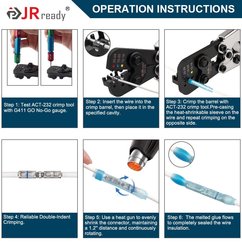 JRready 50Set IP68 Waterproof Heat Shrink Butt Splice Connector Red Environmental Crimp Splice Kit 26–20 AWG (D-436-36, M81824/1-1) Butt Connectors with PVDF/PE Sleeves ST6385-20-50