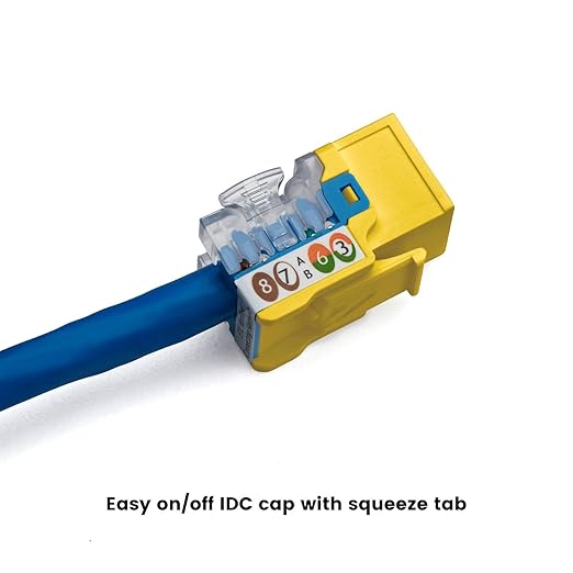 trueCABLE Cat6A Keystone Jack, Unshielded (UTP), 90 Degree Punch-Down, PoE++ (4PPoE), UL Listed, ETL Verified, ANSI/TIA Certified, Modular RJ45 Female, Yellow, 12 Pack
