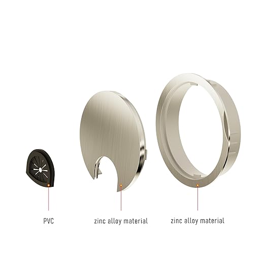 Desk Grommet 2-3/8 Inch 60mm, Zinc Alloy Computer Desk Wire Hole Cover, Office Desktop Cord Cable Hole Metal Ring, Brushed Silver