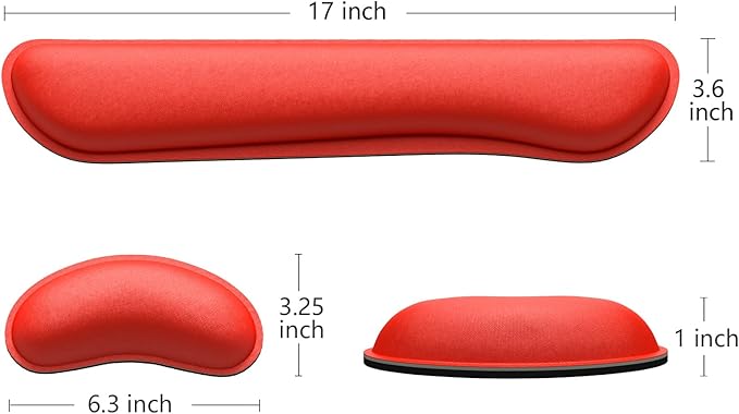 Dapesuom Enlarge Keyboard Wrist Rest, Memory Foam Wrist Cushion for Desk Mats Support, Cute Typing Pain Relief Keyboard Mouse Pad Rests Set with Non-Slip Base for Gaming Laptop Office Computer, Red