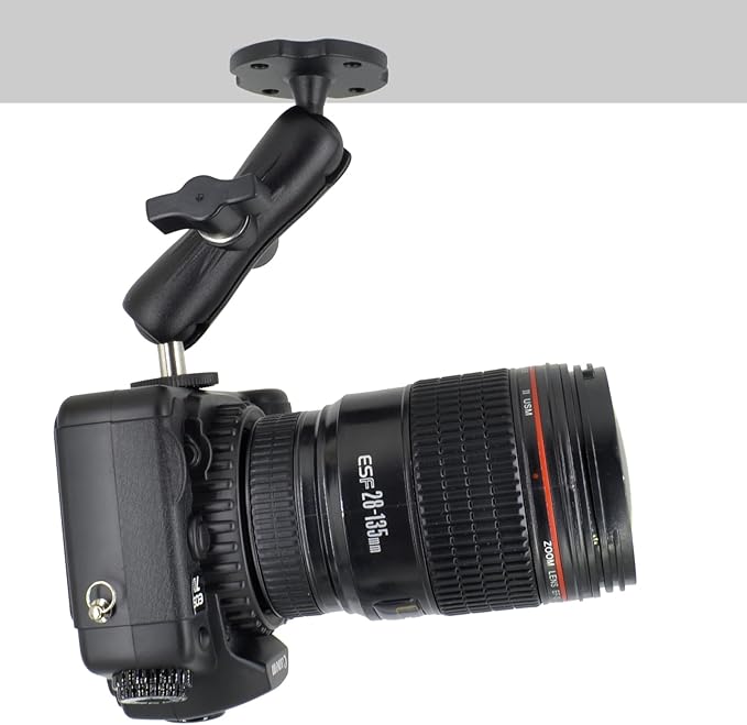 Heavy-Duty Camera Wall/Desktop Mount with 1/4"-20 Thread, Aluminum Alloy Arm, Dual Ball Heads, 1-Inch TPU Ball, Free Rotation,Compatible with DSLR, CCTV, RAM B System