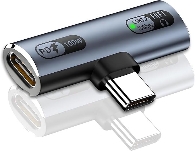 2-in-1 USB-C Splitter with 100W Fast Charging,Dual USB-C Ports for Headphones & Charging Adapter,Compatible with iPhone 16/15 Series,iPad,MacBook,Galaxy S24/S23 (Gray)