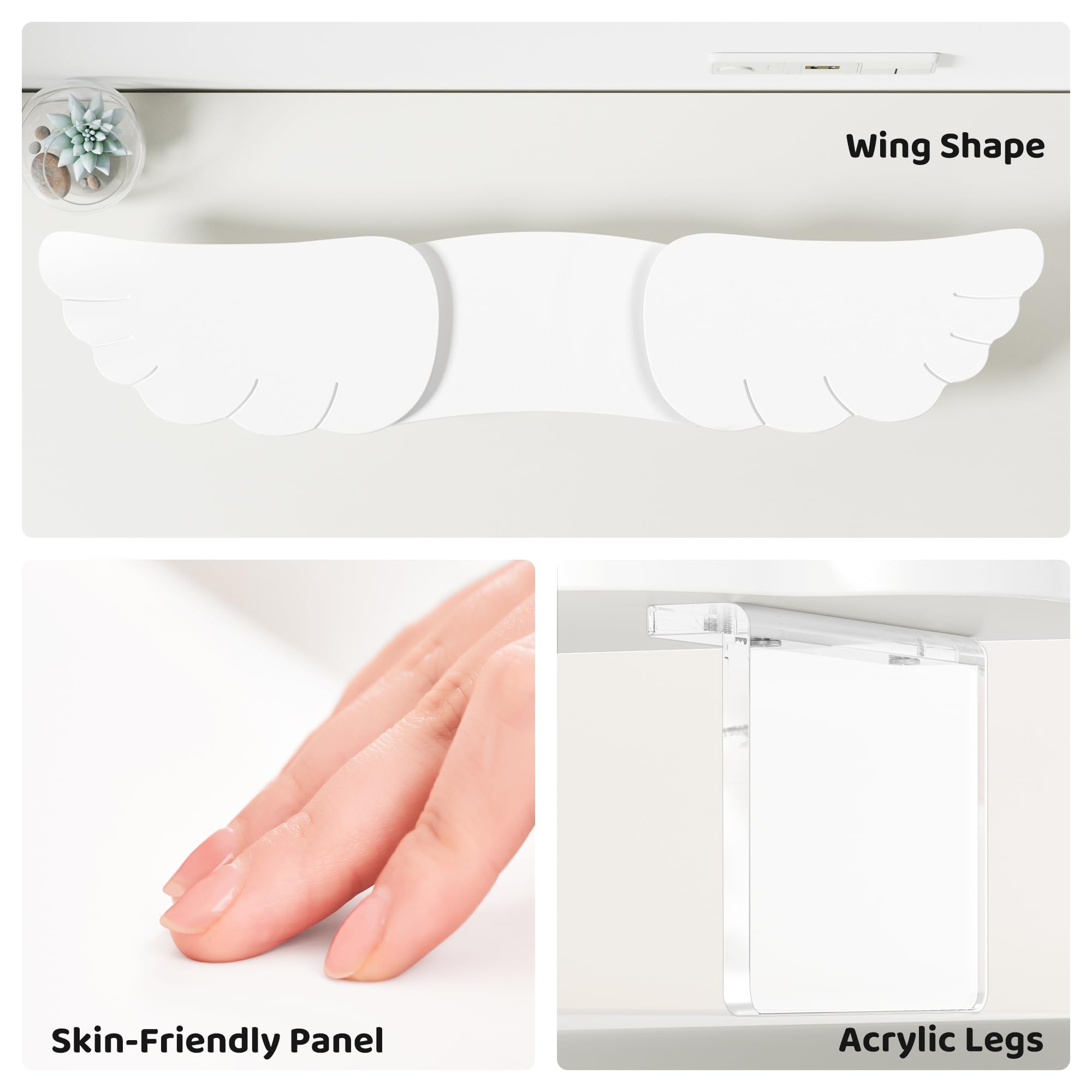 AFOOYO Dual Monitor Stand Riser, Wing-Shaped Sturdy Desktop Wood Stand for 2 Monitors, White Riser for Laptop, PC, Computer