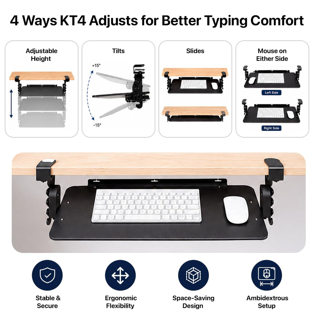 Uncaged Ergonomics Keyboard Tray Under Desk Slide Out Clamp On (Black)