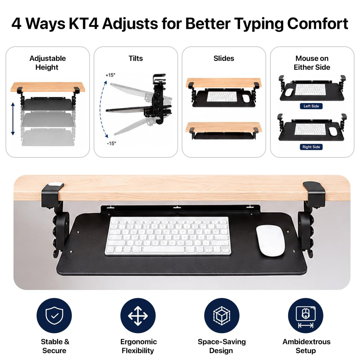 Uncaged Ergonomics Keyboard Tray Under Desk Slide Out Clamp On (Black)