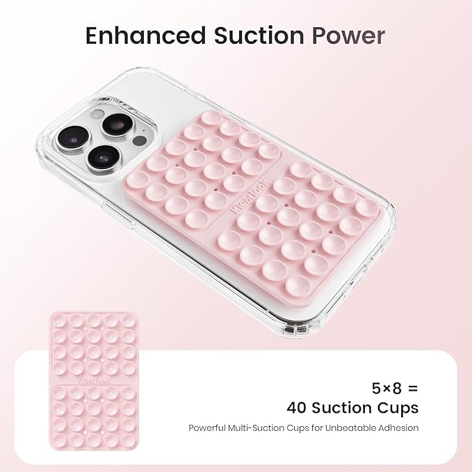 Klearlook 4Pack Silicone Suction Cup Phone Case Mount Double Sided, Sticky Phone Grip for Cell Phone, Hands-Free Phone Accessories for Selfies and Videos, Light Blue & Light Pink & Black & White