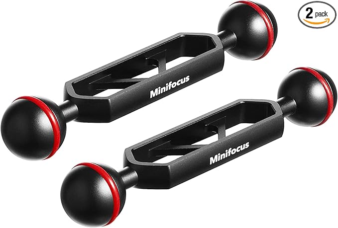 MINIFOCUS 5" Double Ball Aluminum Extension Arm, 1" Ball Head Connector Underwater CNC Arm System Ball Head Extension for Strobe/Video Light/Diving Camera Tray, Waterproof and Rustproof (2pack)