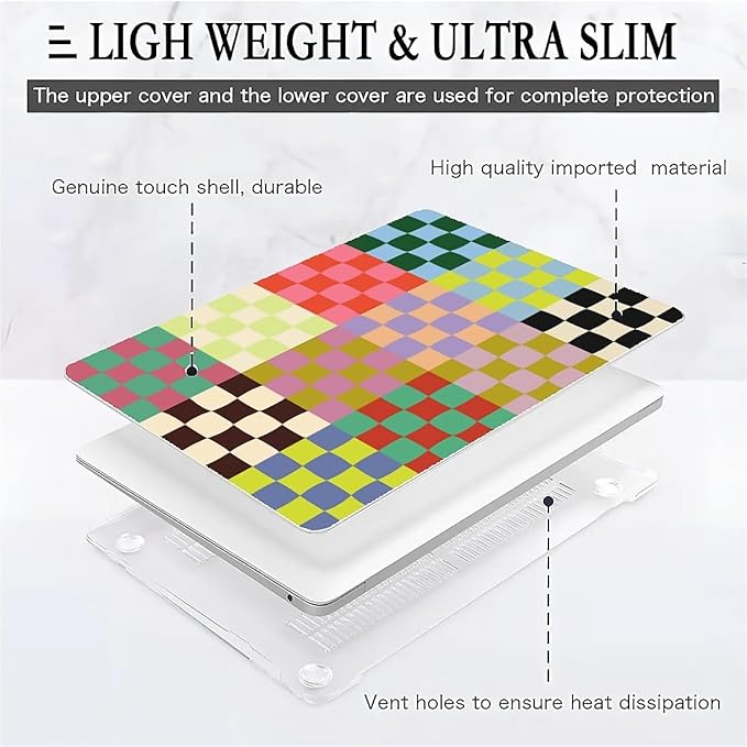Compatible with MacBook Air 13.3 13.6 Inch Case 2022 2021 2020 2019 Plastic Hard Shell Case Cover,13.3 Pro(A1706/A1708/A1989/A2159/A2289/A2338), Colorful Checker
